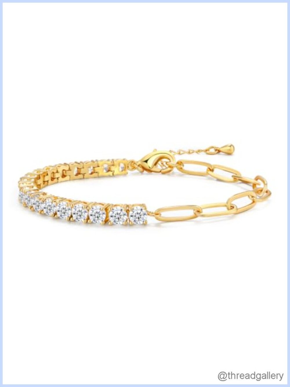 3mm CZ Tennis Bracelet 14k Gold Plated Adjustable Paperclip Cube Chain